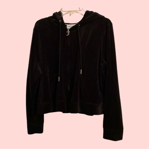 Juicy Couture Black Velour Cropped Jacket with Hood Size 2X - Picture 1 of 3